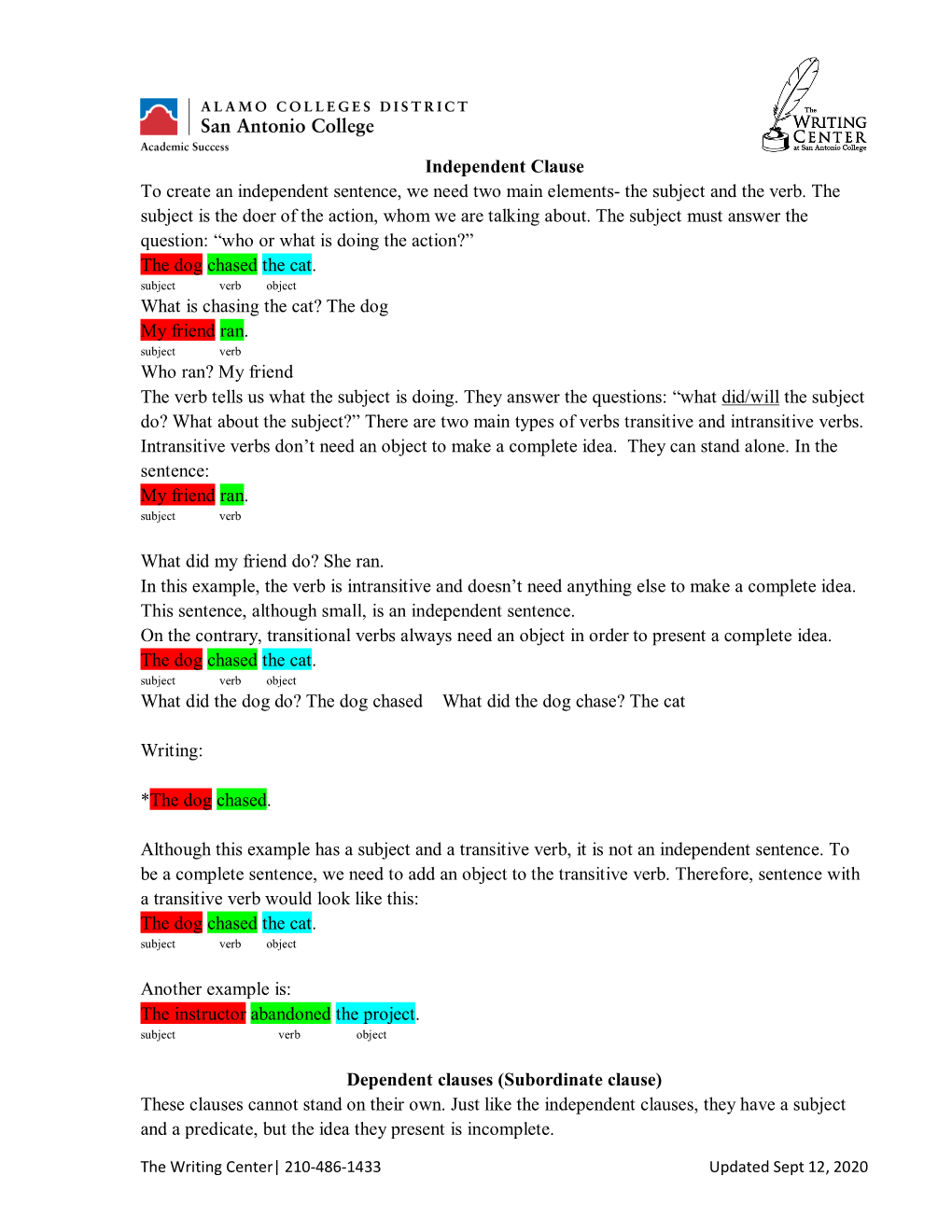 Handout Independent Clauses