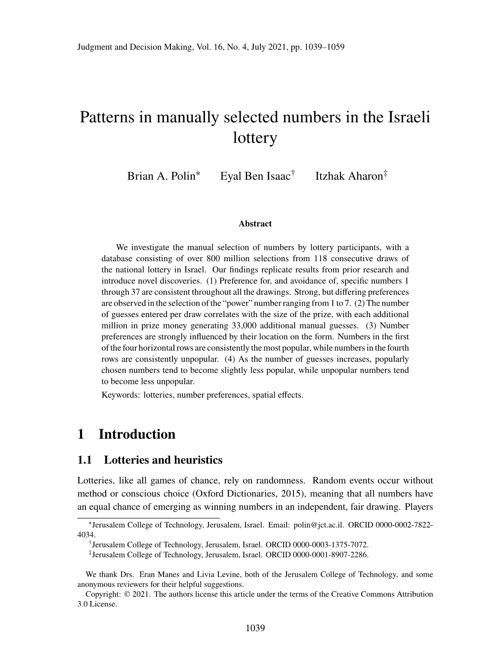 Patterns in Manually Selected Numbers in the Israeli Lottery