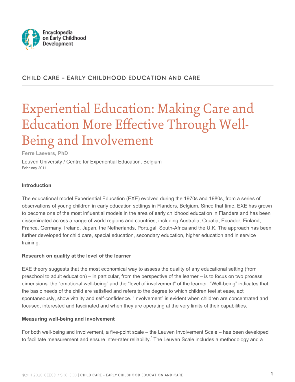 Making Care and Education More Effective Through Well- Being And