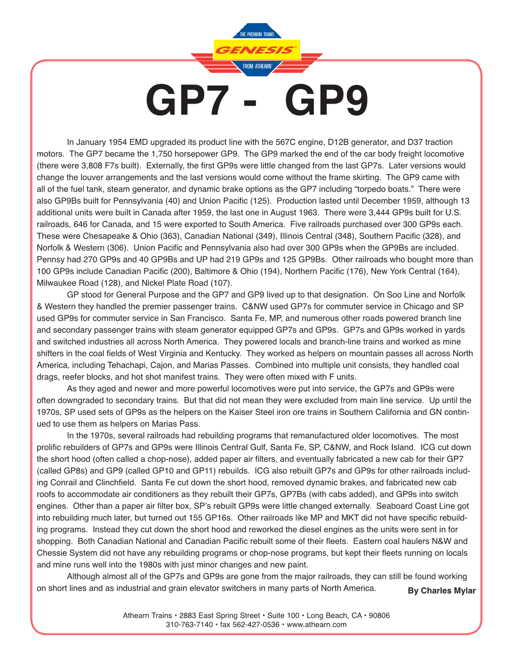 GP7 - GP9 in January 1954 EMD Upgraded Its Product Line with the 567C Engine, D12B Generator, and D37 Traction Motors