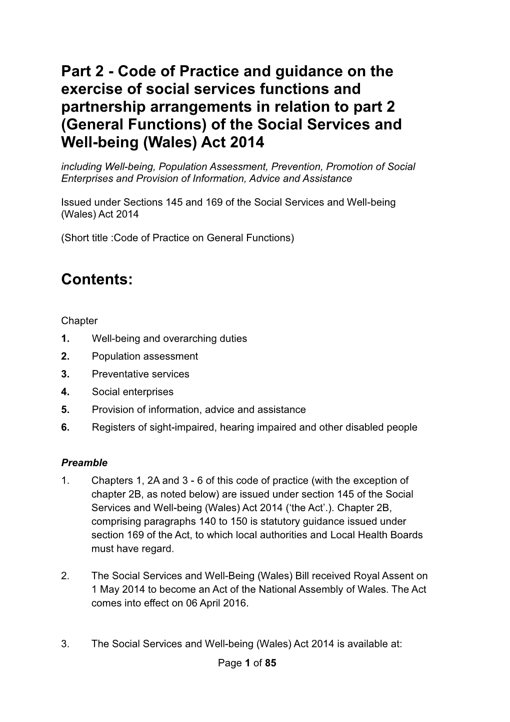 Code of Practice and Guidance on the Exercise of Social Services Functions