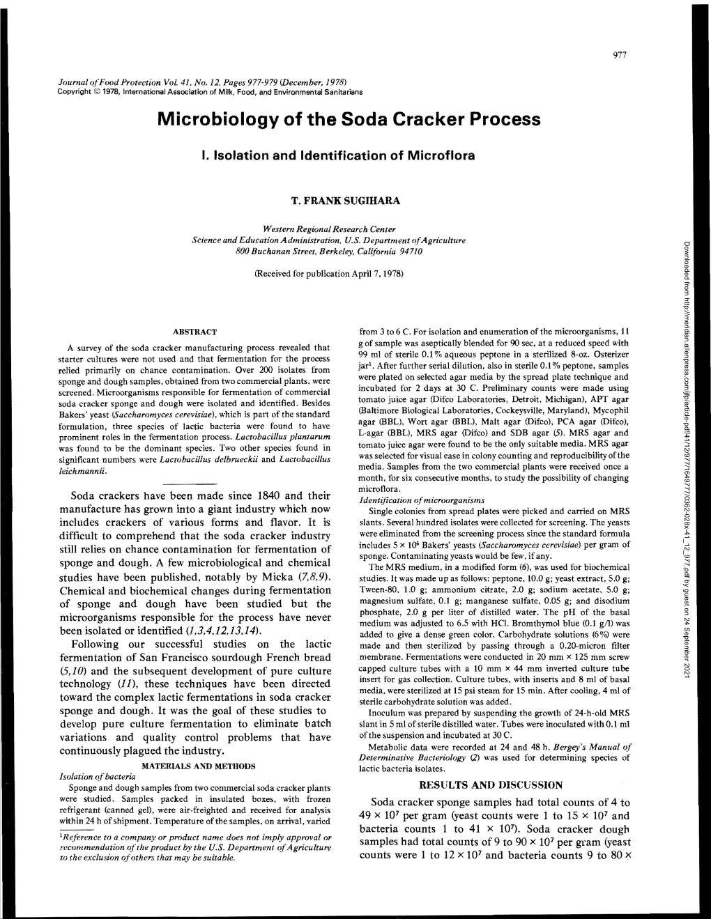 Microbiology of the Soda Cracker Process: I. Isolation and Identification of Microflora