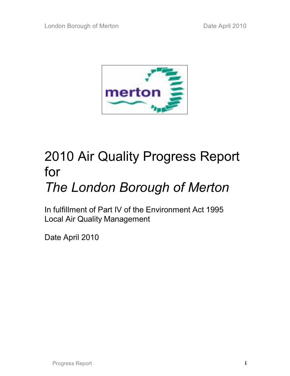 Merton Air Quality Progress Report 2010