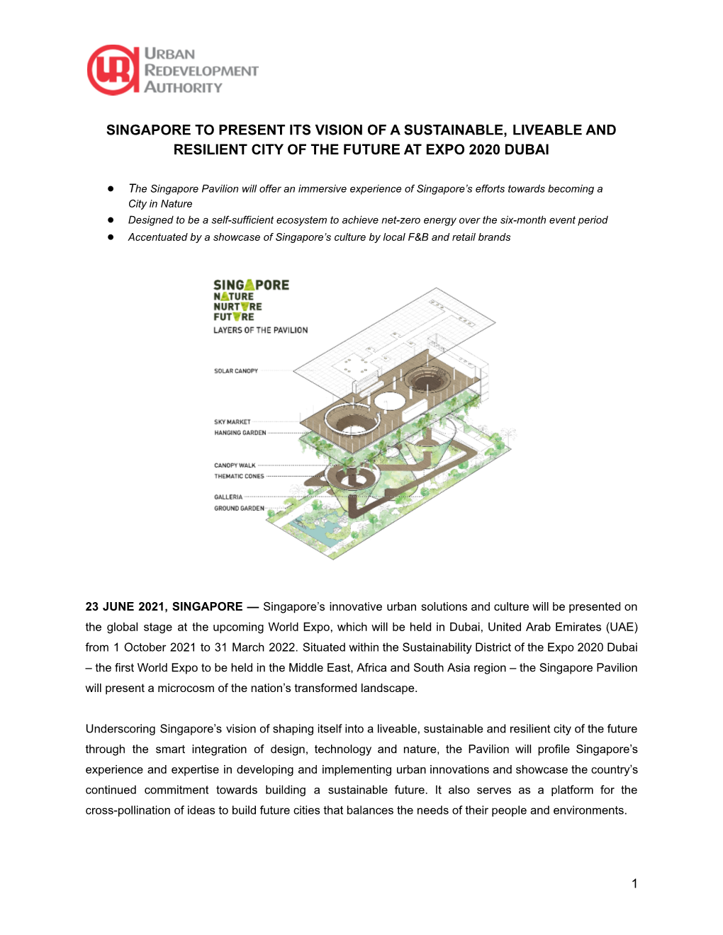 Singapore to Present Its Vision of a Sustainable, Liveable and Resilient City of the Future at Expo 2020 Dubai