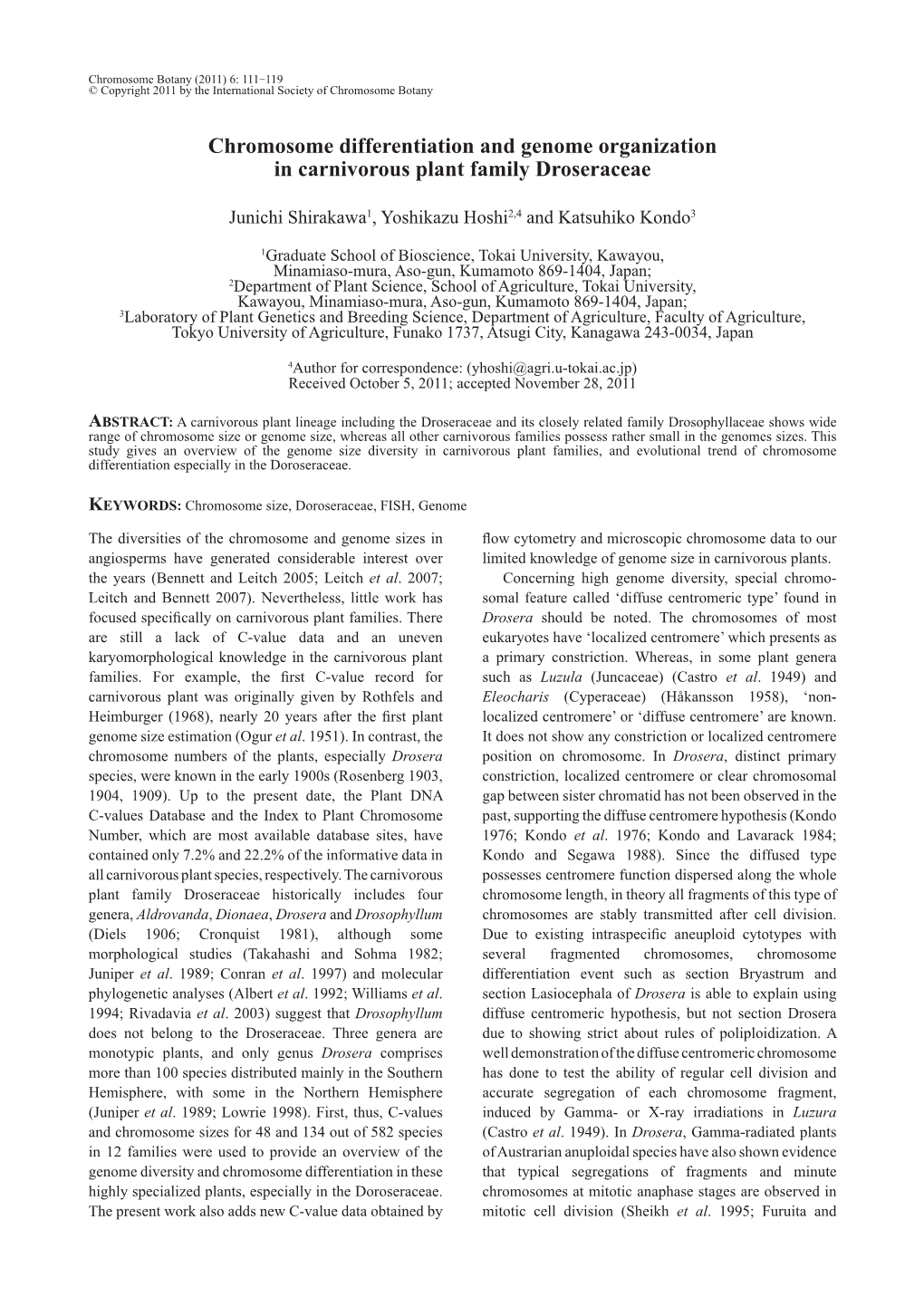 Chromosome Differentiation and Genome Organization in Carnivorous Plant Family Droseraceae