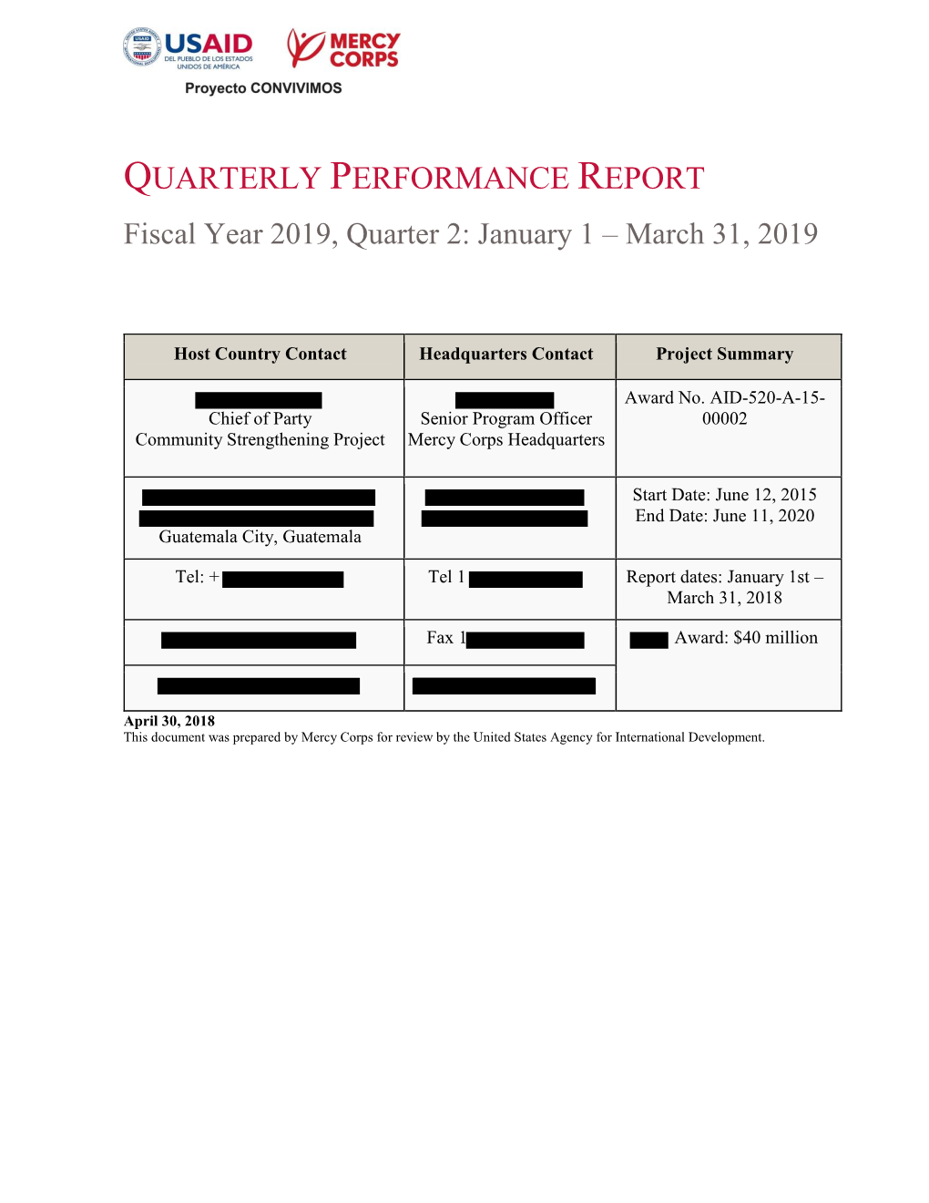 Quarterly Performance Report