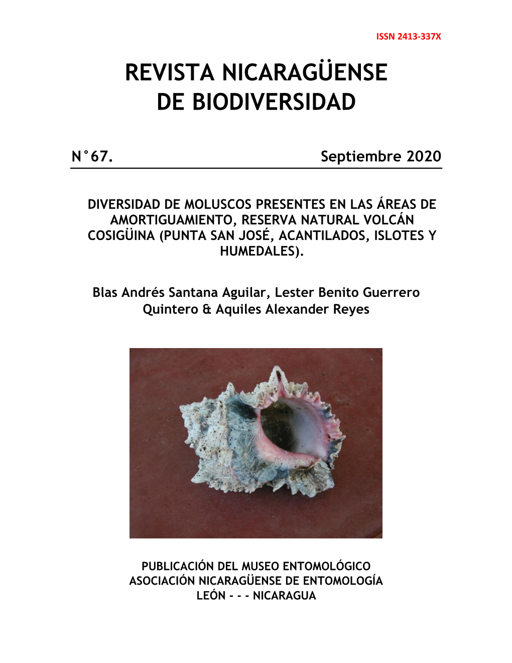 Diversidad De Moluscos Presentes En Las Áreas De Amortiguamiento, Reserva Natural Volcán Cosigüina (Punta San José, Acantilados, Islotes Y Humedales)
