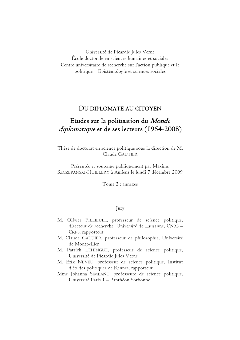 Monde Diplomatique Traitant Du Journal (1954(1954---- 2008)