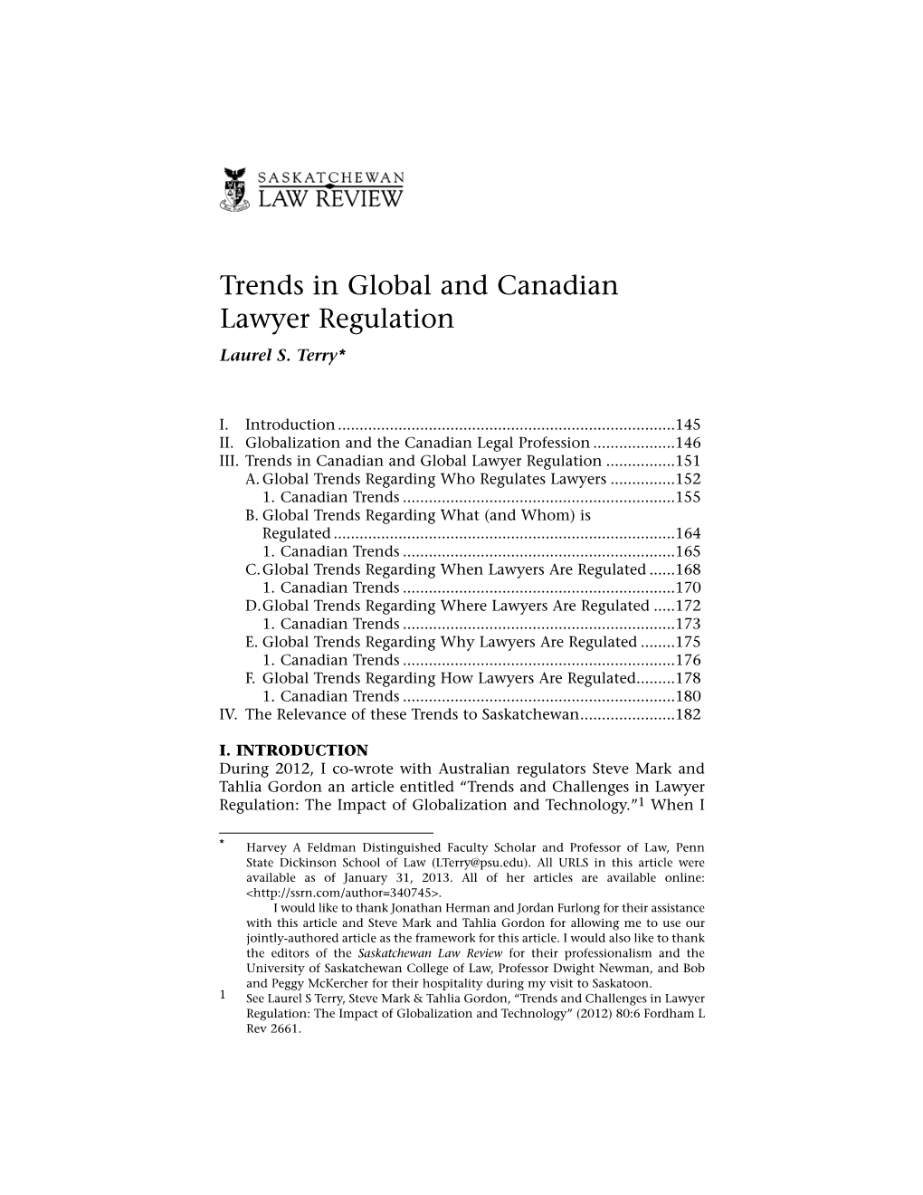 Trends in Global and Canadian Lawyer Regulation Laurel S