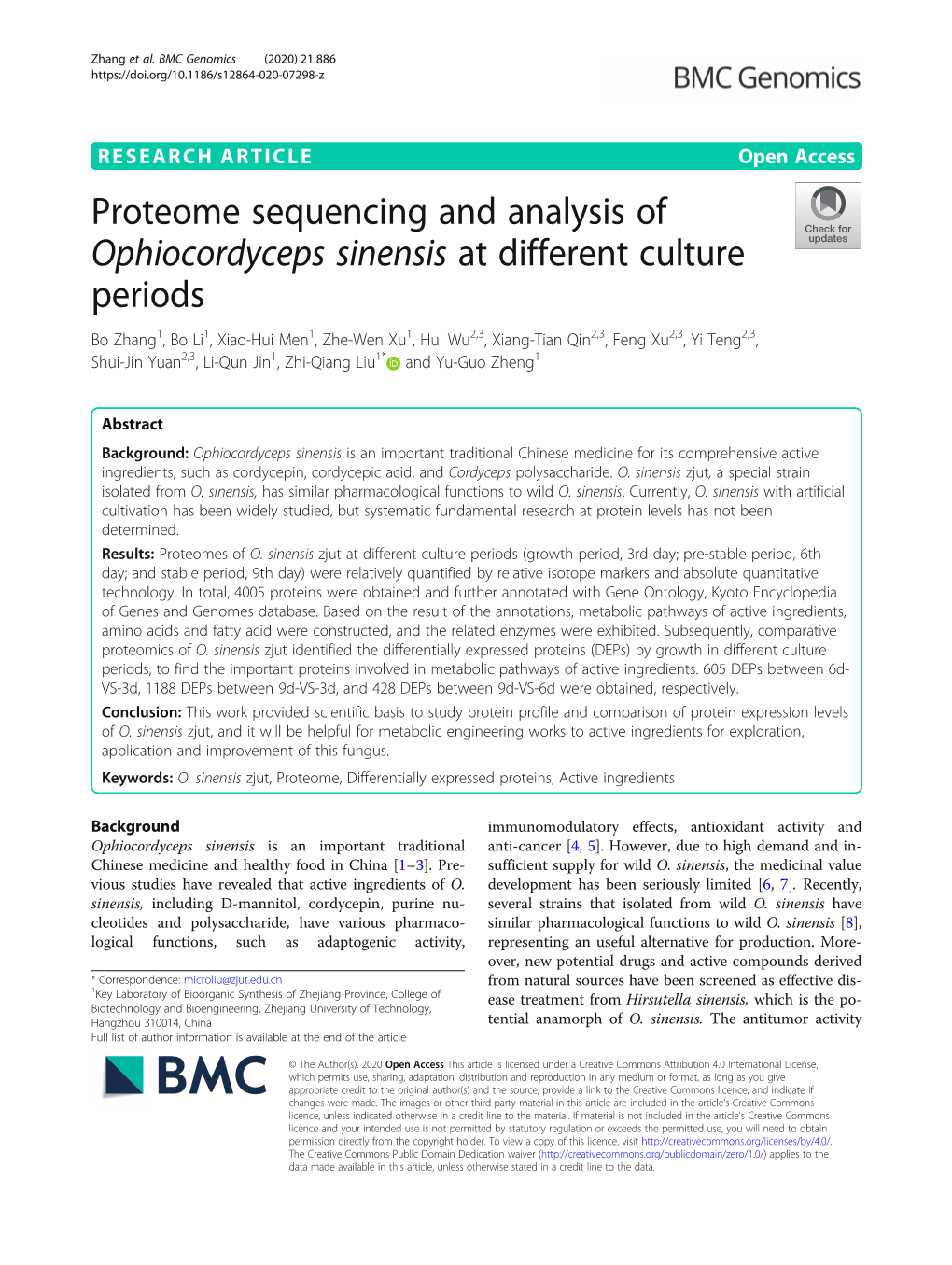 Proteome Sequencing and Analysis of Ophiocordyceps Sinensis At