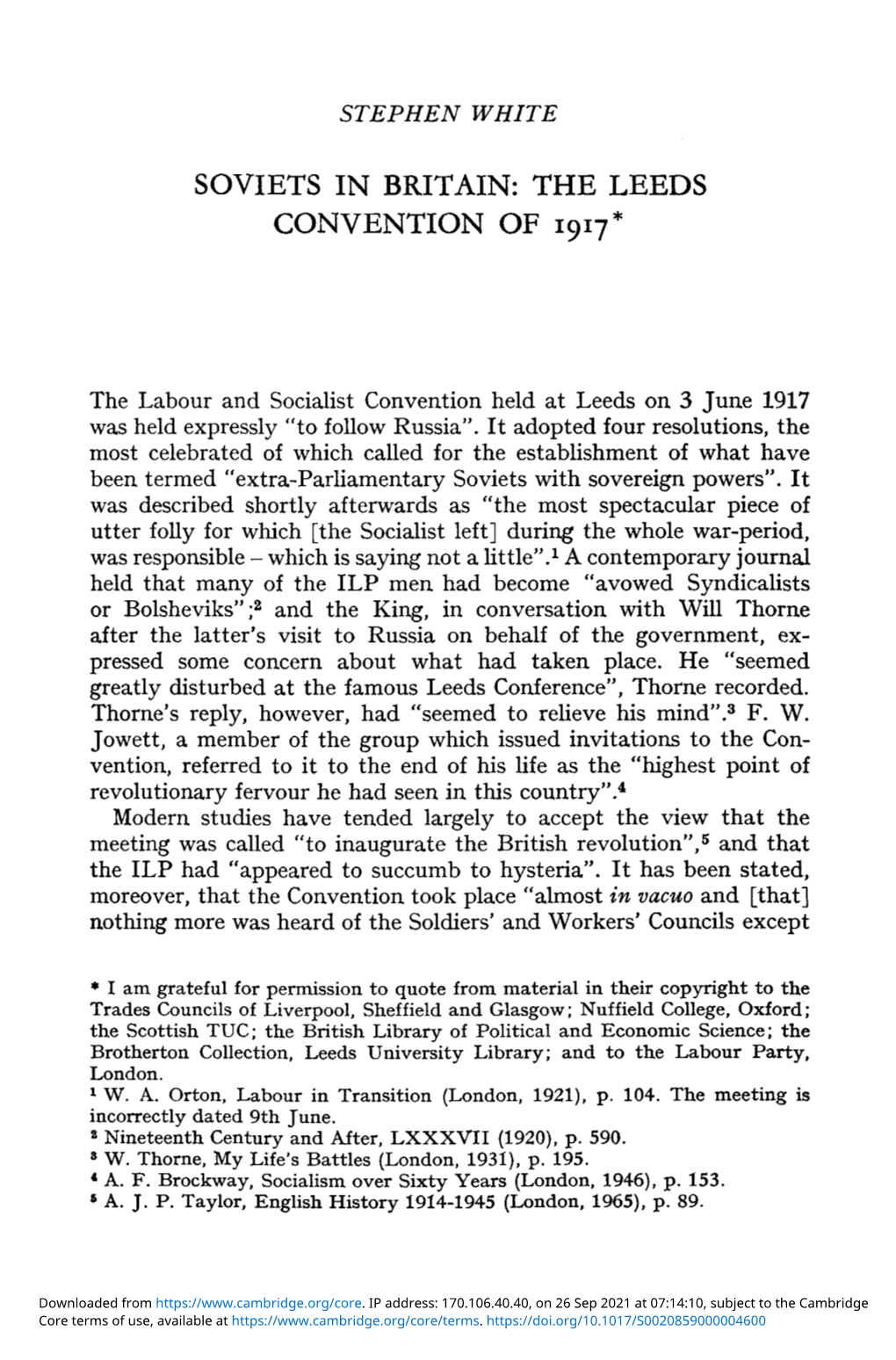 Soviets in Britain: the Leeds Convention of 1917*