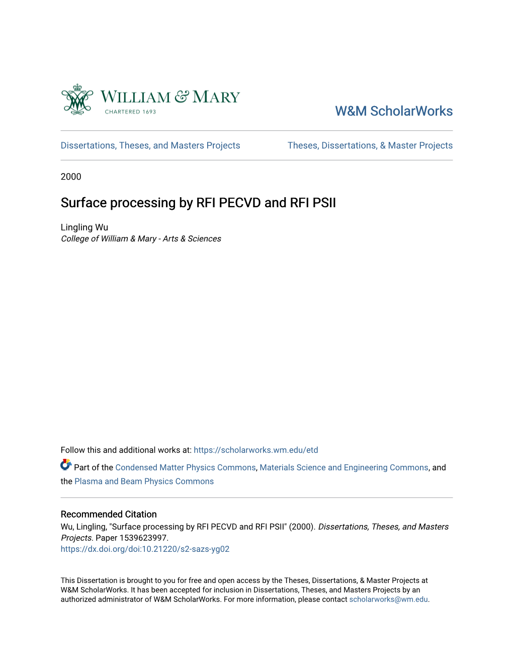 Surface Processing by RFI PECVD and RFI PSII