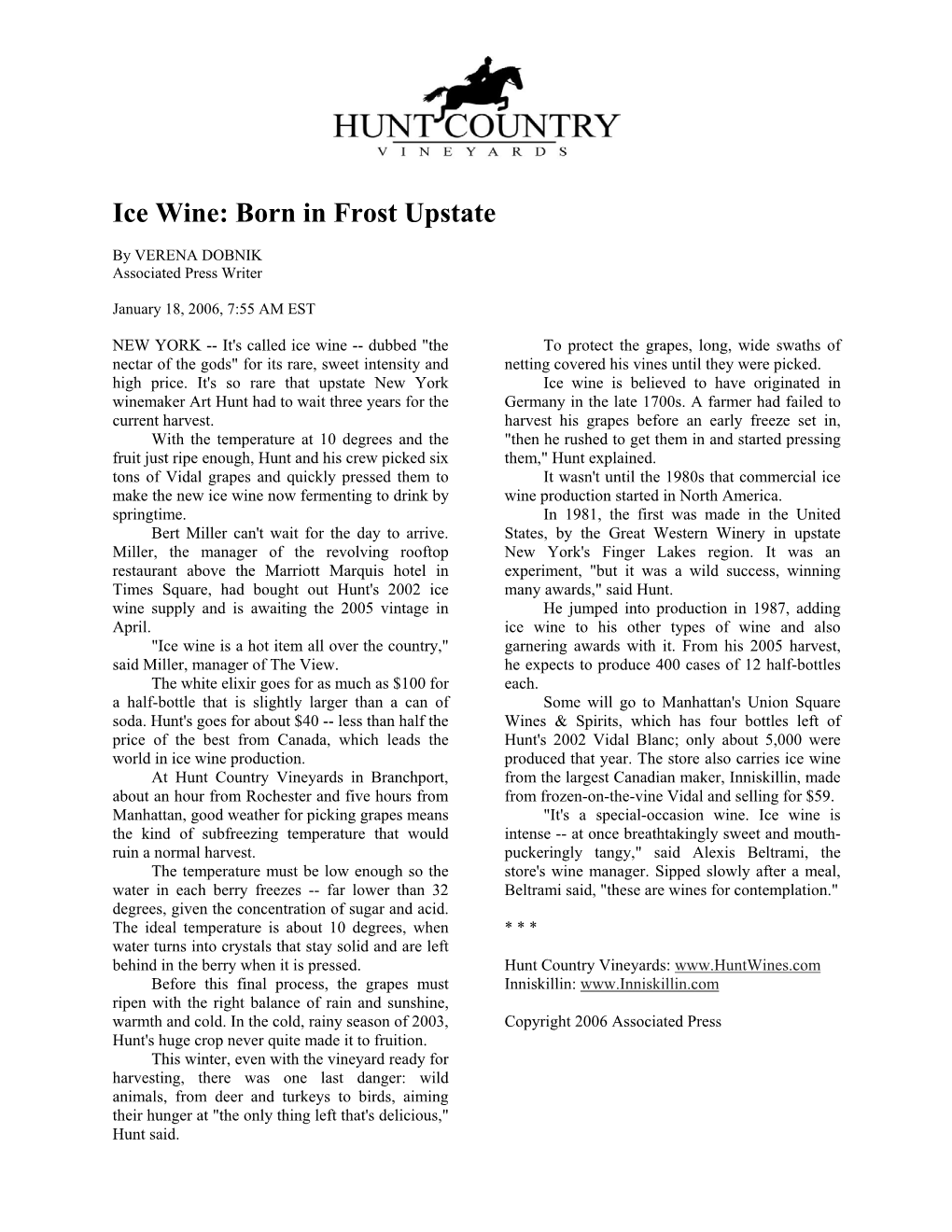 Ice Wine: Born in Frost Upstate