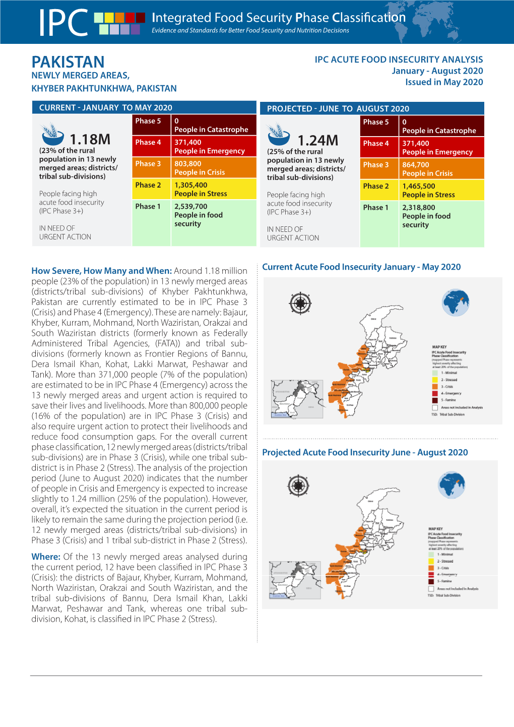 PAKISTAN IPC ACUTE FOOD INSECURITY ANALYSIS NEWLY MERGED AREAS, January - August 2020 Issued in May 2020 KHYBER PAKHTUNKHWA, PAKISTAN