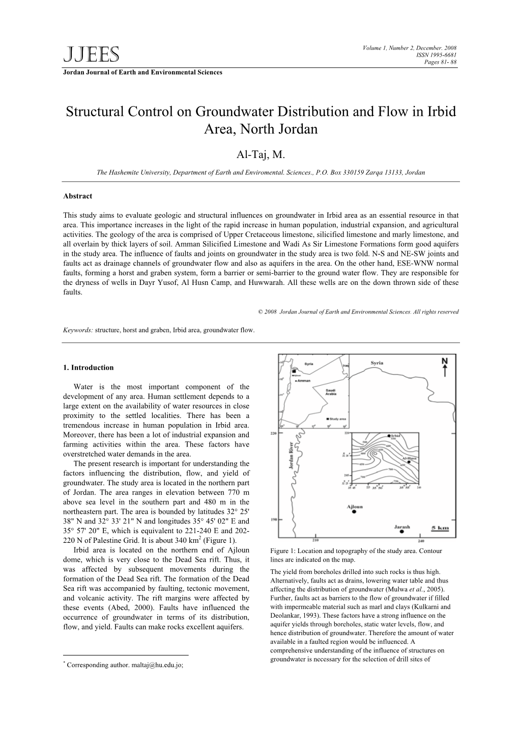 Structural Control on Groundwater Distribution and Flow in Irbid Area, North Jordan