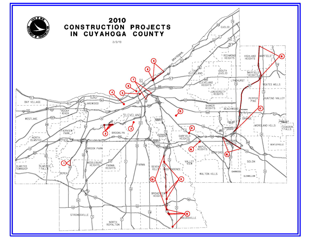 Cuyahoga County Construction Projects Listed in Order by Route (Interstate Route, U.S