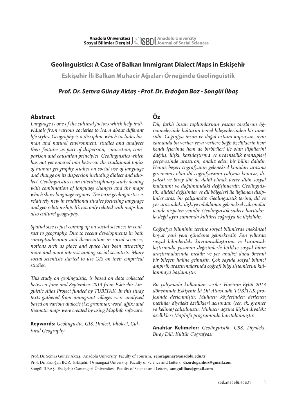 Abstract Öz Geolinguistics