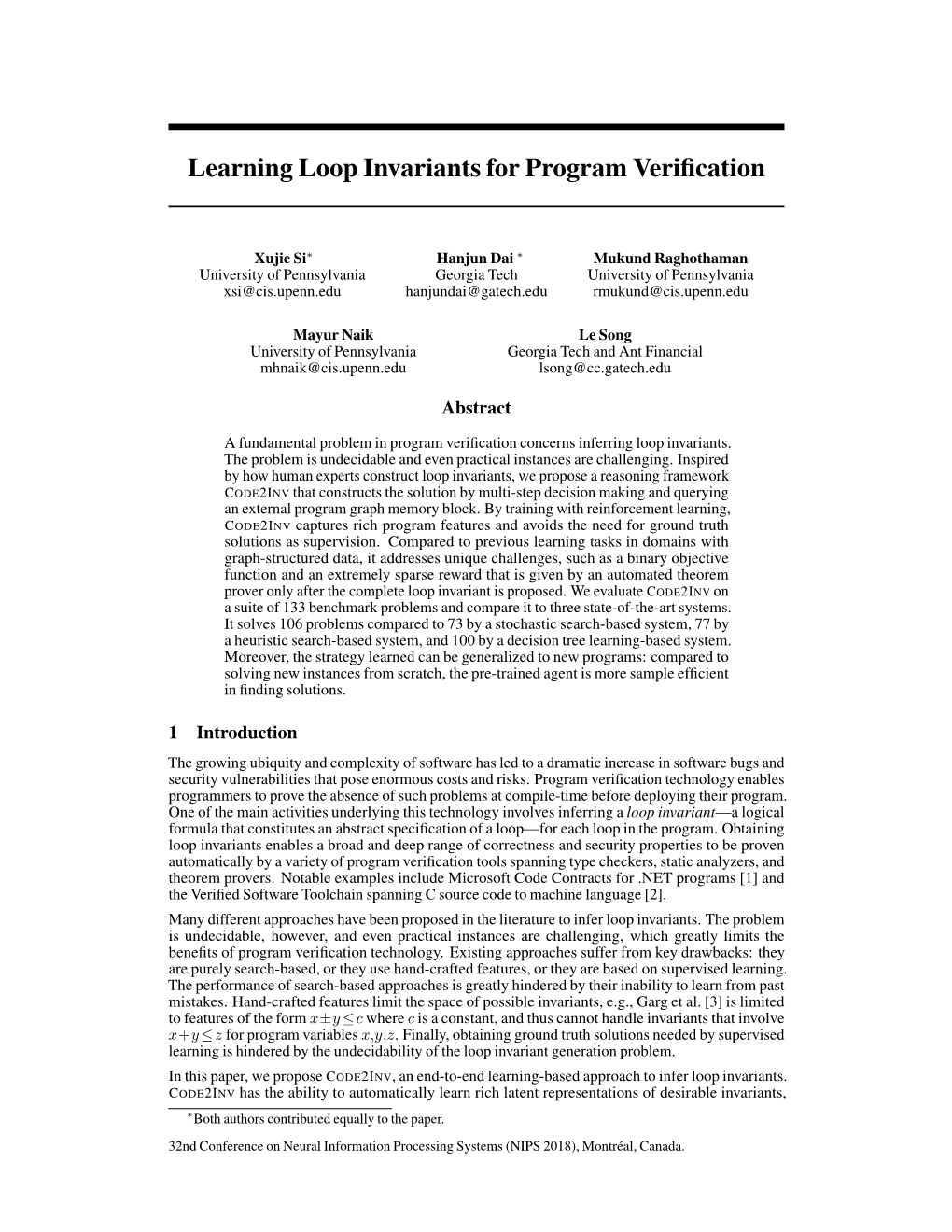 Learning Loop Invariants for Program Verification