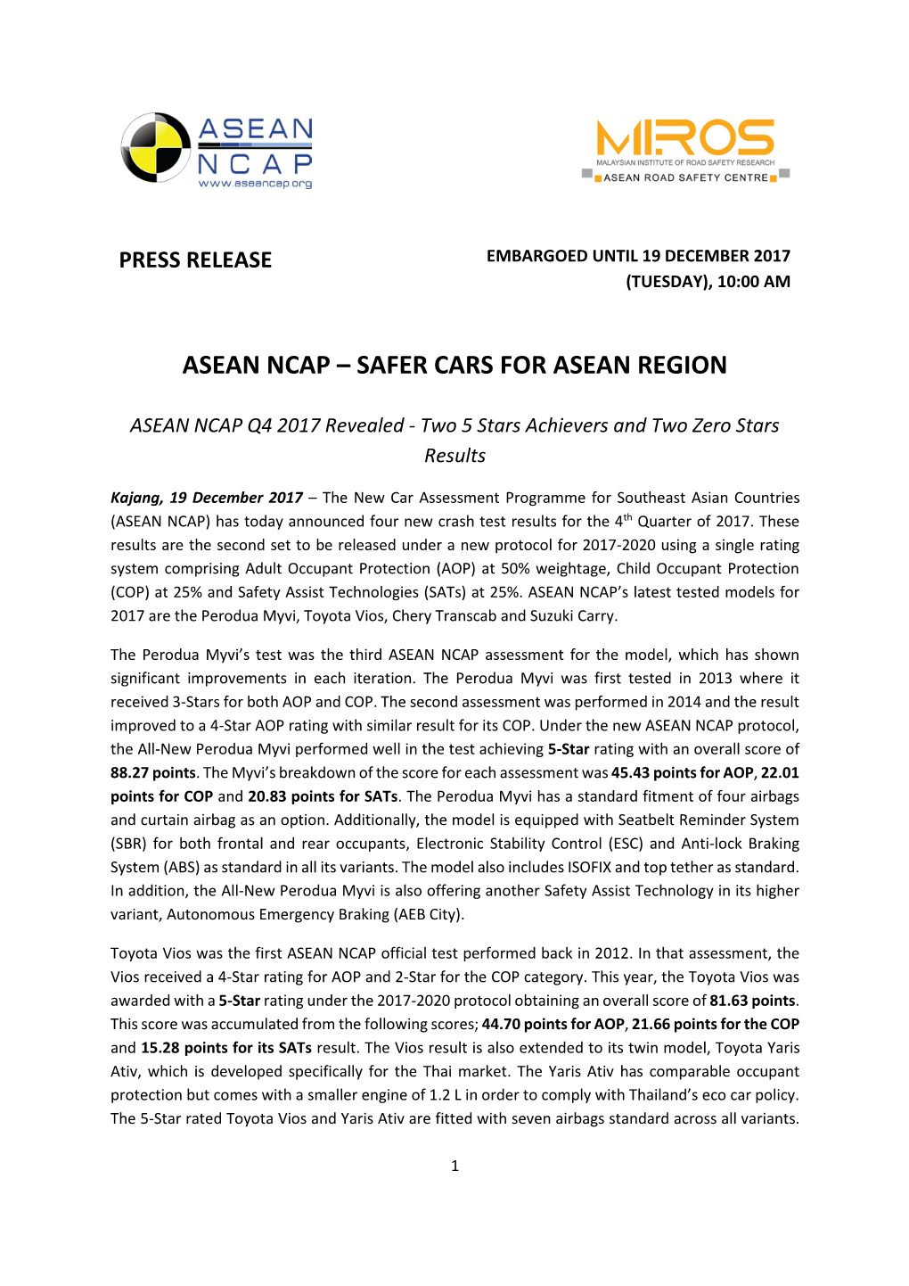 Safer Cars for Asean Region