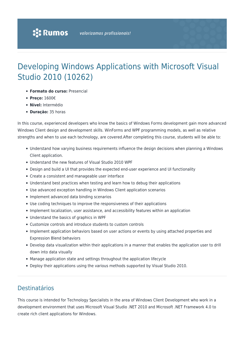 Developing Windows Applications with Microsoft Visual Studio 2010 (10262)