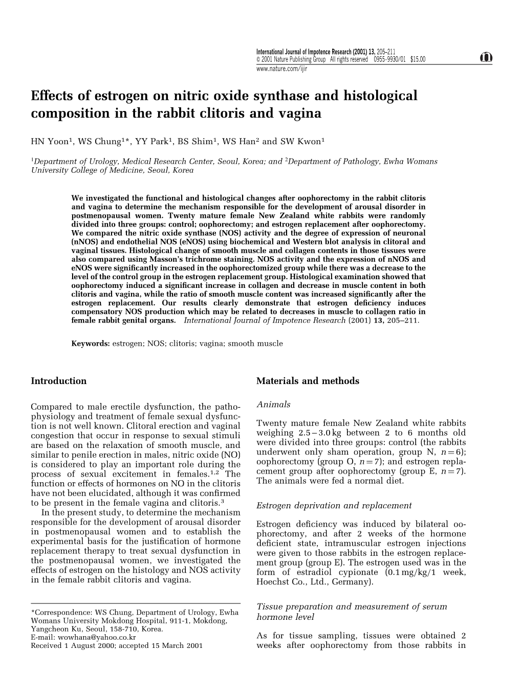 Effects of Estrogen on Nitric Oxide Synthase and Histological Composition in the Rabbit Clitoris and Vagina