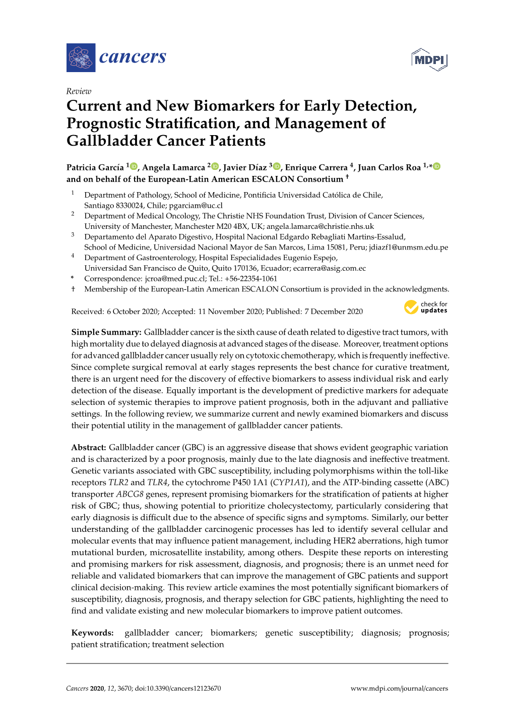 Current and New Biomarkers for Early Detection, Prognostic Stratification