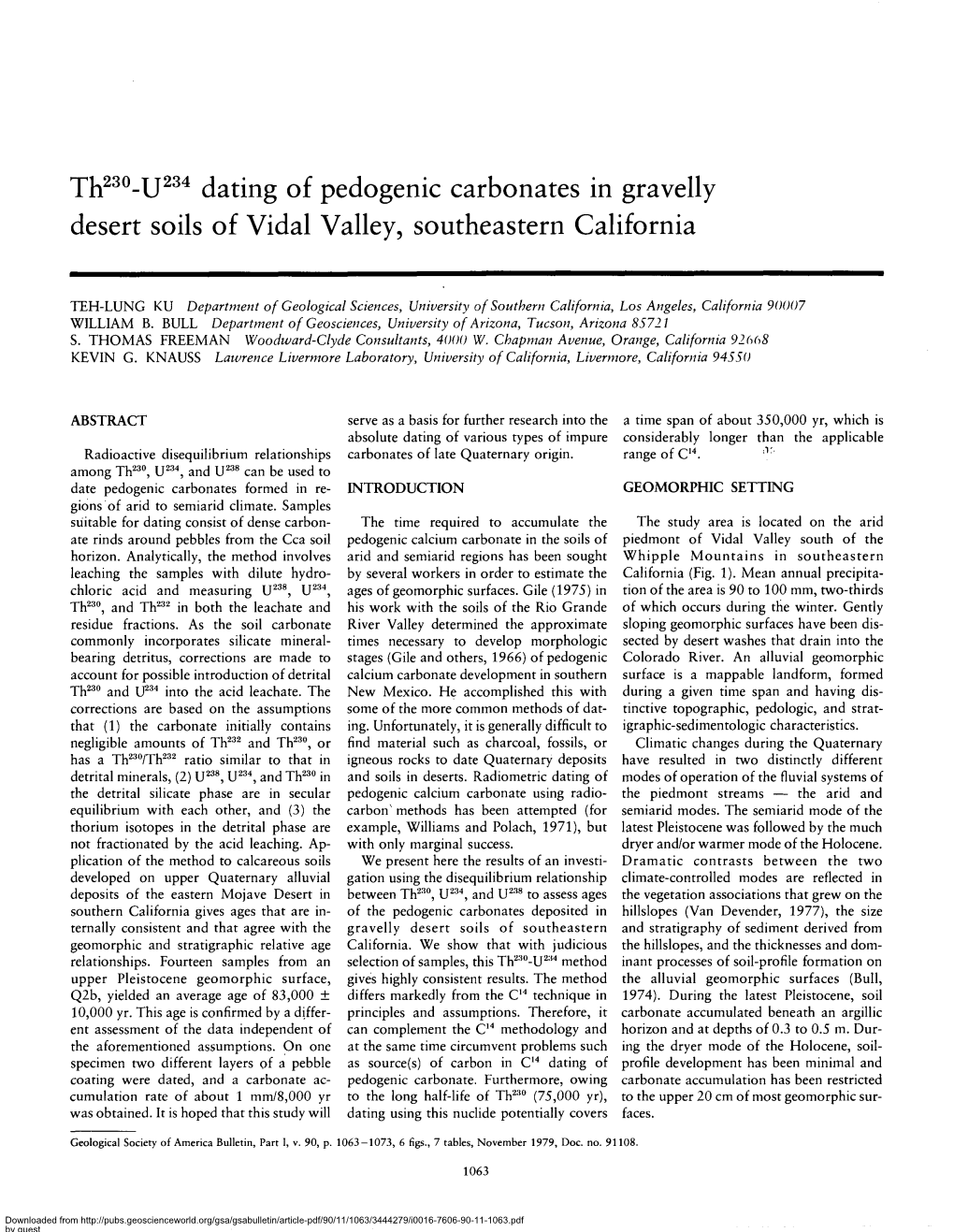 Th230-U234 Dating of Pedogenic Carbonates in Gravelly Desert Soils of Vidal Valley, Southeastern California