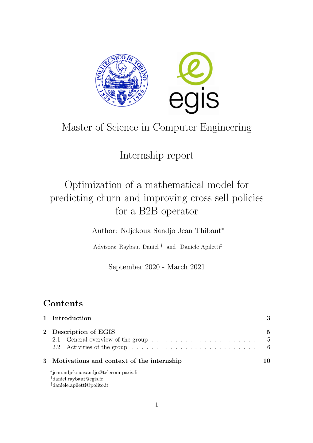 Master of Science in Computer Engineering Internship