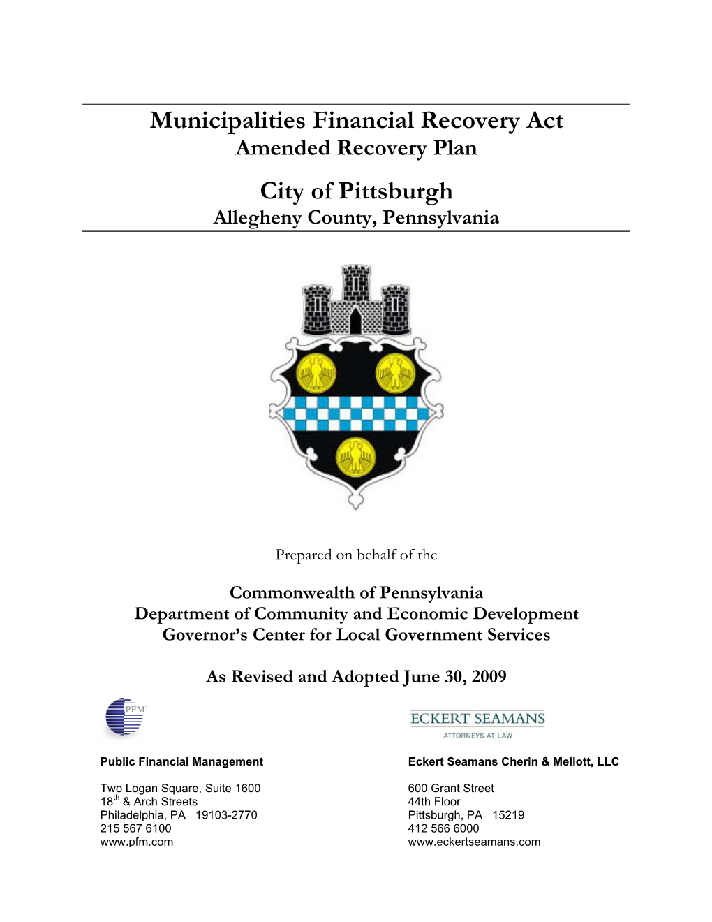 Municipalities Financial Recovery Act City of Pittsburgh