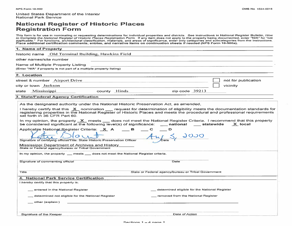 View National Register Nomination Form