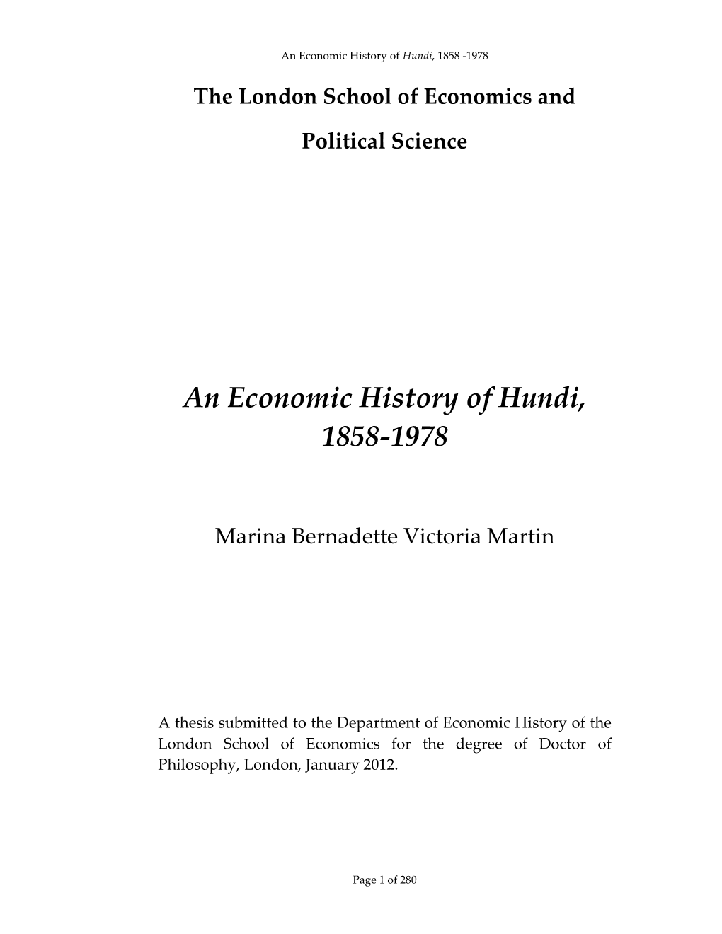 An Economic History of Hundi, 1858-1978