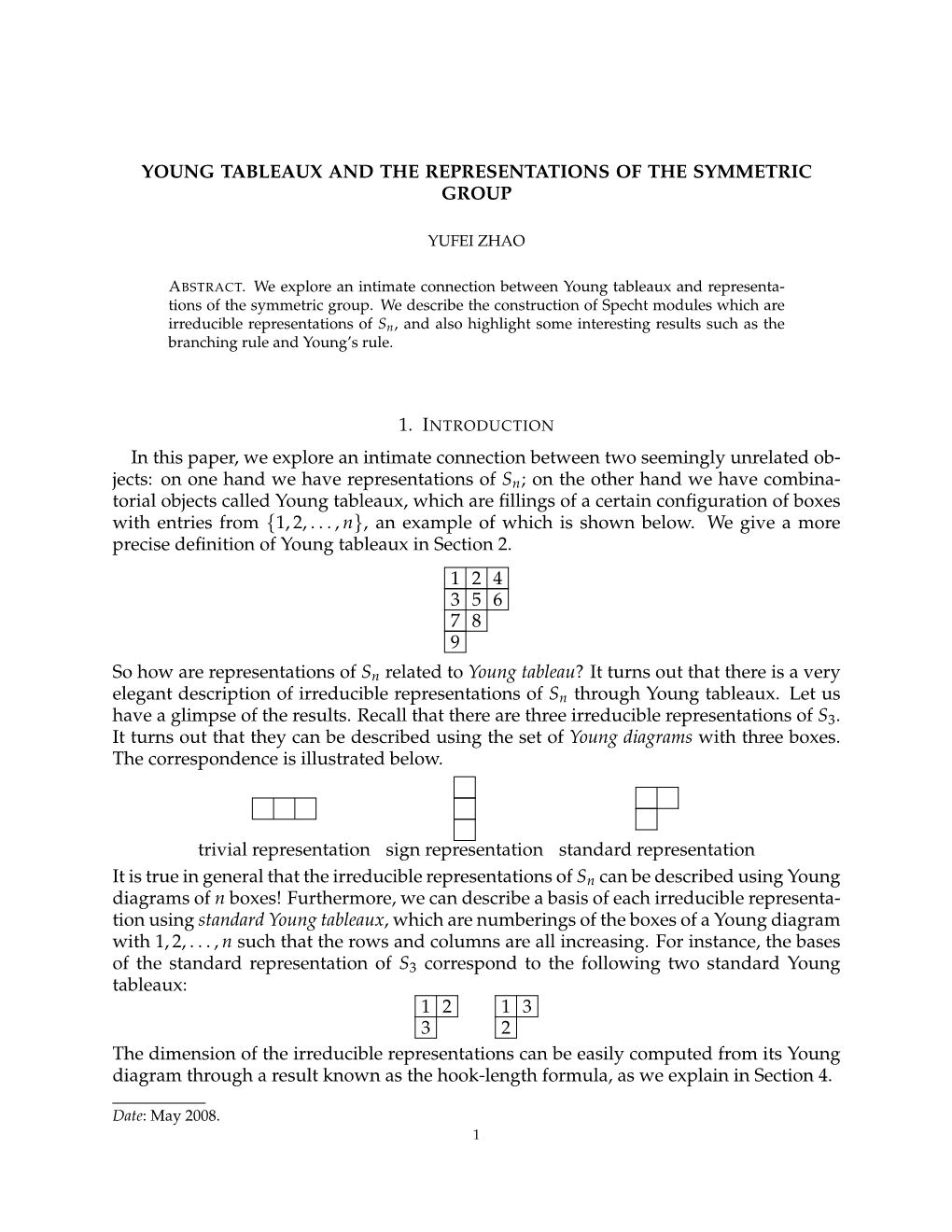 Young Tableaux and the Representations of the Symmetric Group