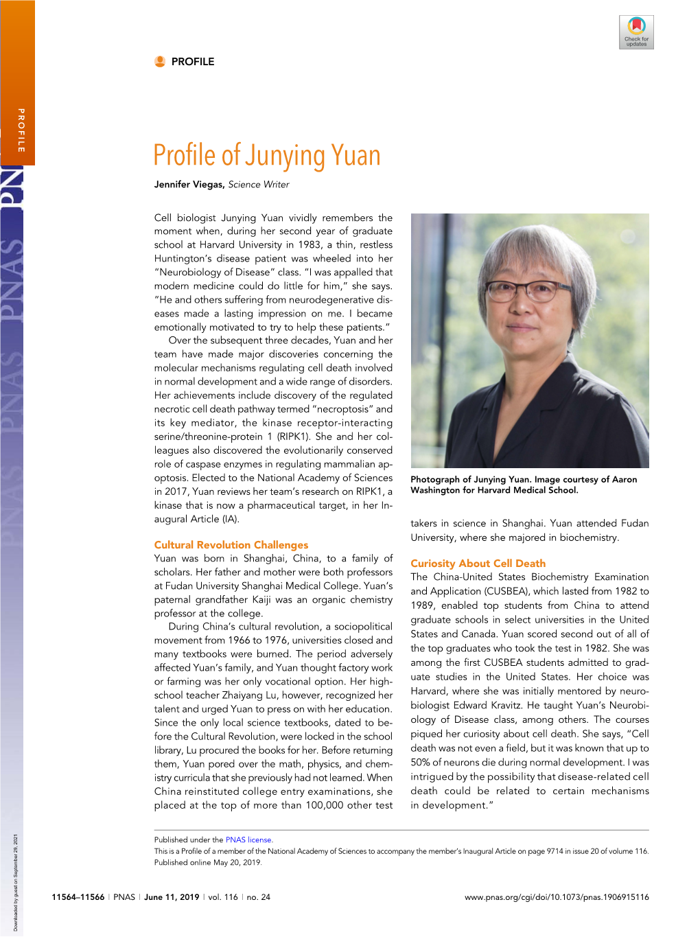 Profile of Junying Yuan Jennifer Viegas, Science Writer