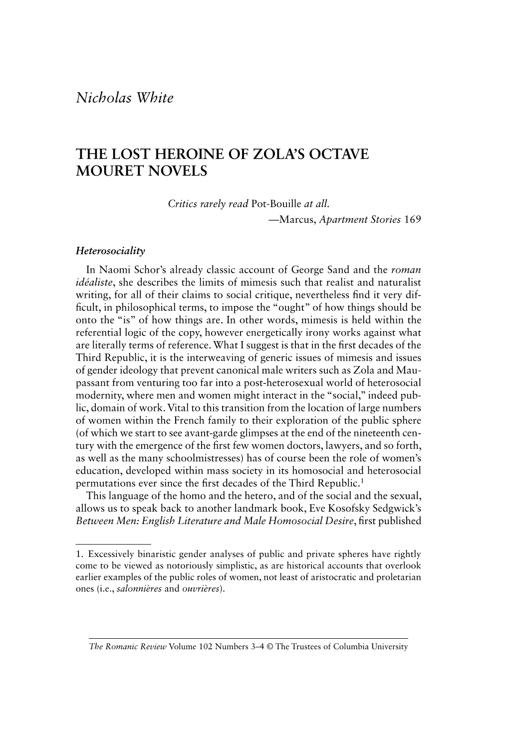 Nicholas White the LOST HEROINE of ZOLA's OCTAVE MOURET