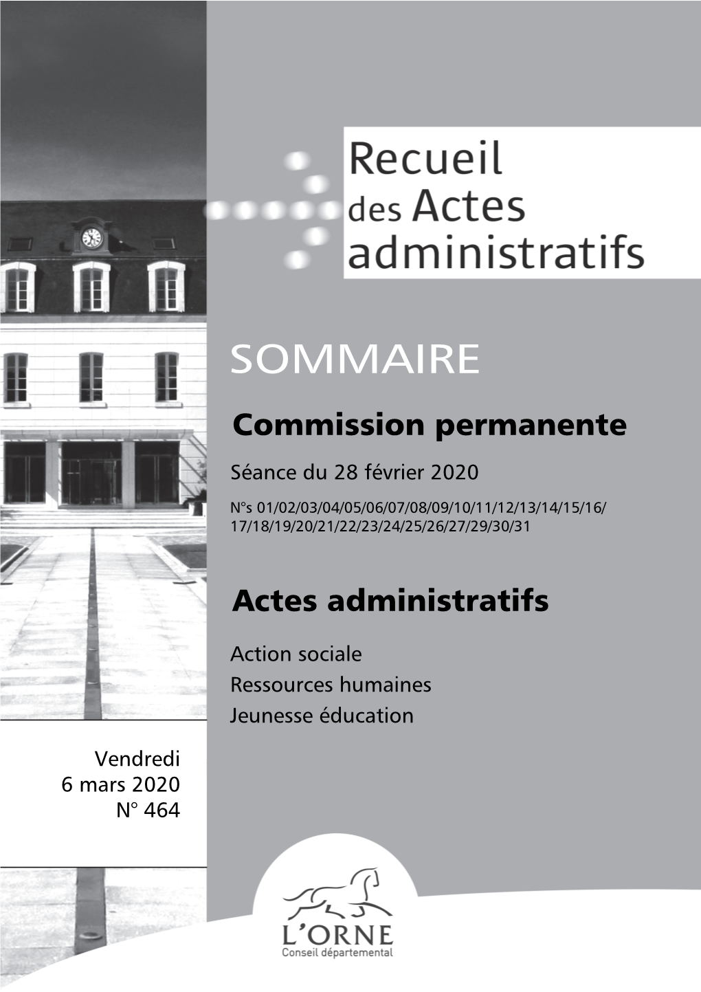 SOMMAIRE Commission Permanente Séance Du 28 Février 2020