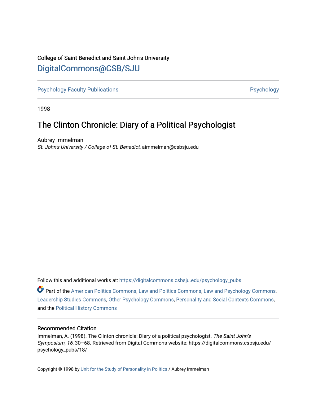 The Clinton Chronicle: Diary of a Political Psychologist