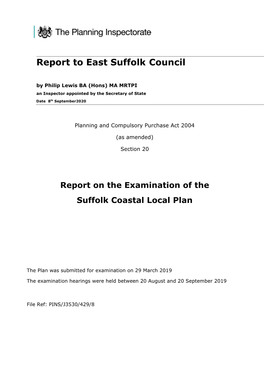 Suffolk Coastal Local Plan, Inspector's Report