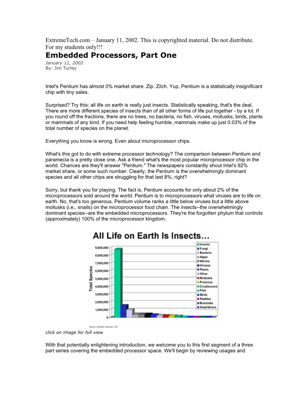 Embedded Processors, Part One January 11, 2002 By: Jim Turley