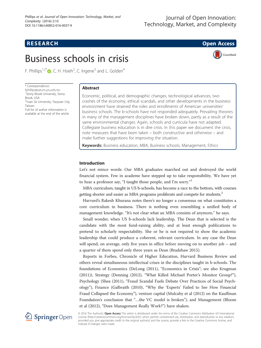 Business Schools in Crisis F