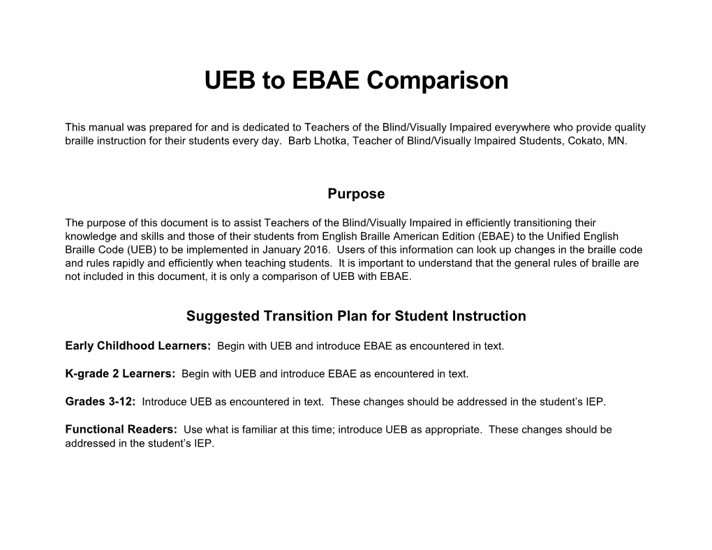 UEB to EBAE Comparison