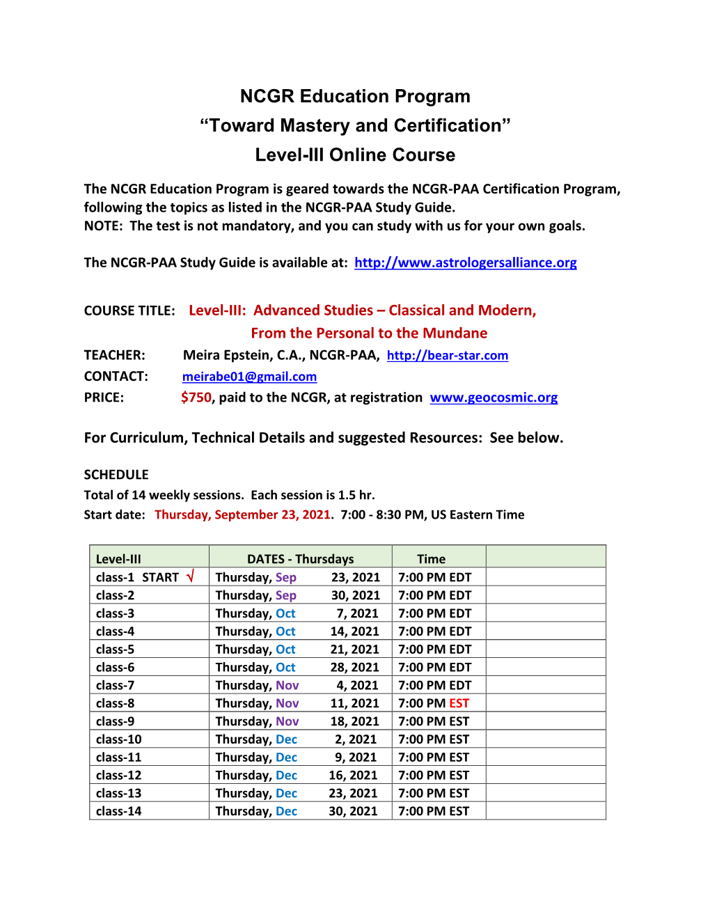 NCGR Education Program “Toward Mastery and Certification” Level-III
