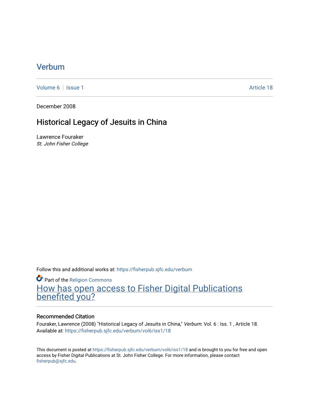 Historical Legacy of Jesuits in China