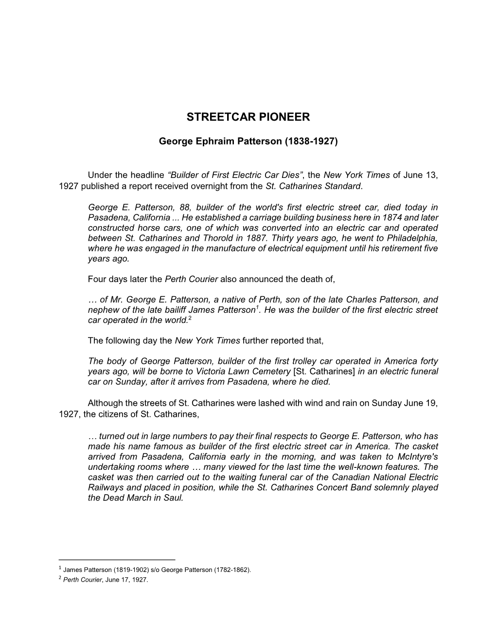 Streetcar Pioneer: George Ephraim Patterson (1838-1927)