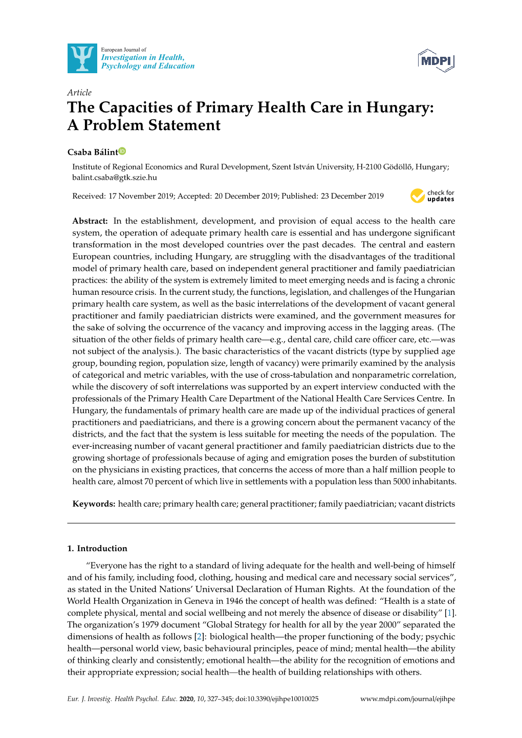 The Capacities of Primary Health Care in Hungary: a Problem Statement