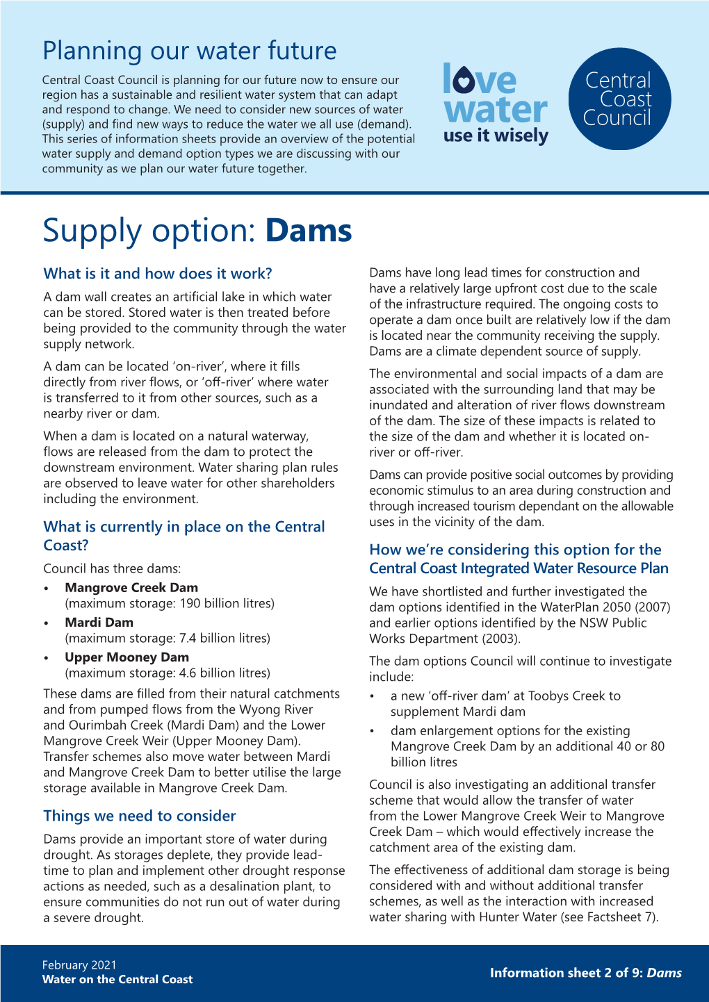 Supply Option: Dams