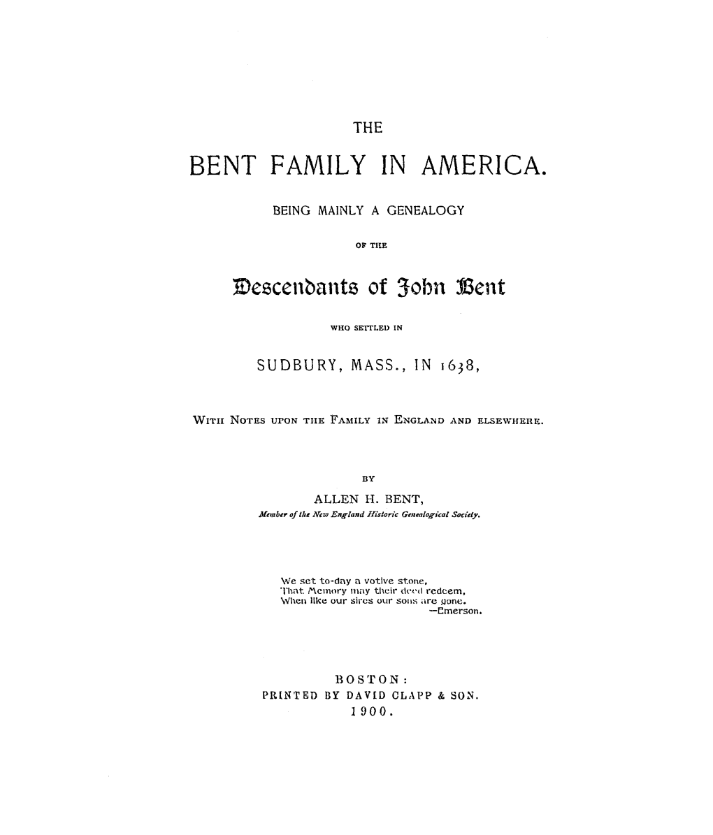 Bent Family in America