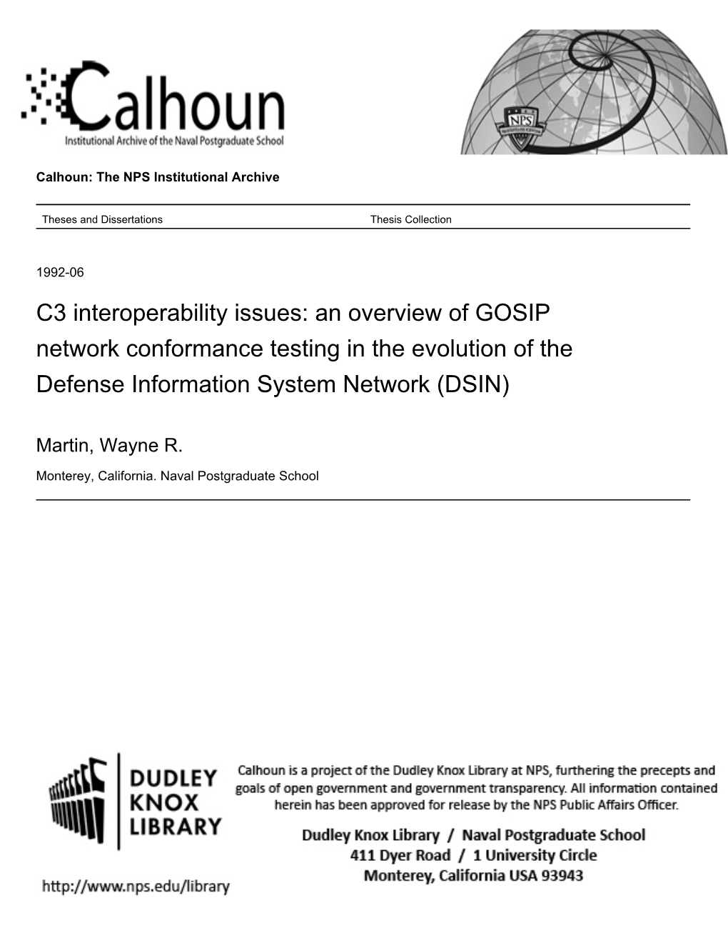 An Overview of GOSIP Network Conformance Testing in the Evolution of the Defense Information System Network (DSIN)