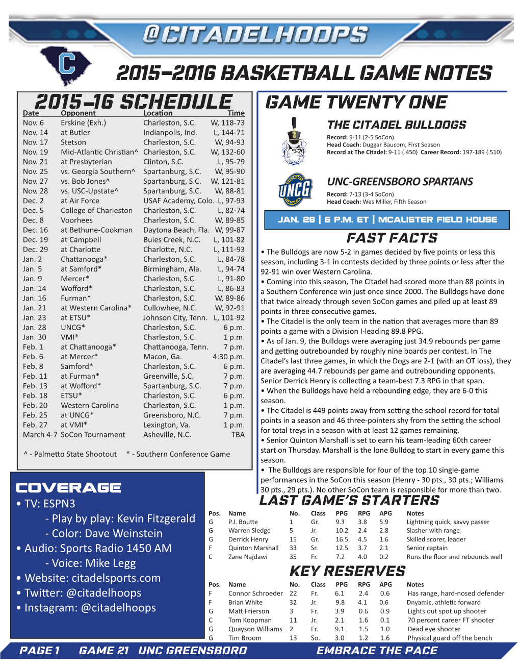 2015-2016 BASKETBALL GAME NOTES 2015-16 Schedule