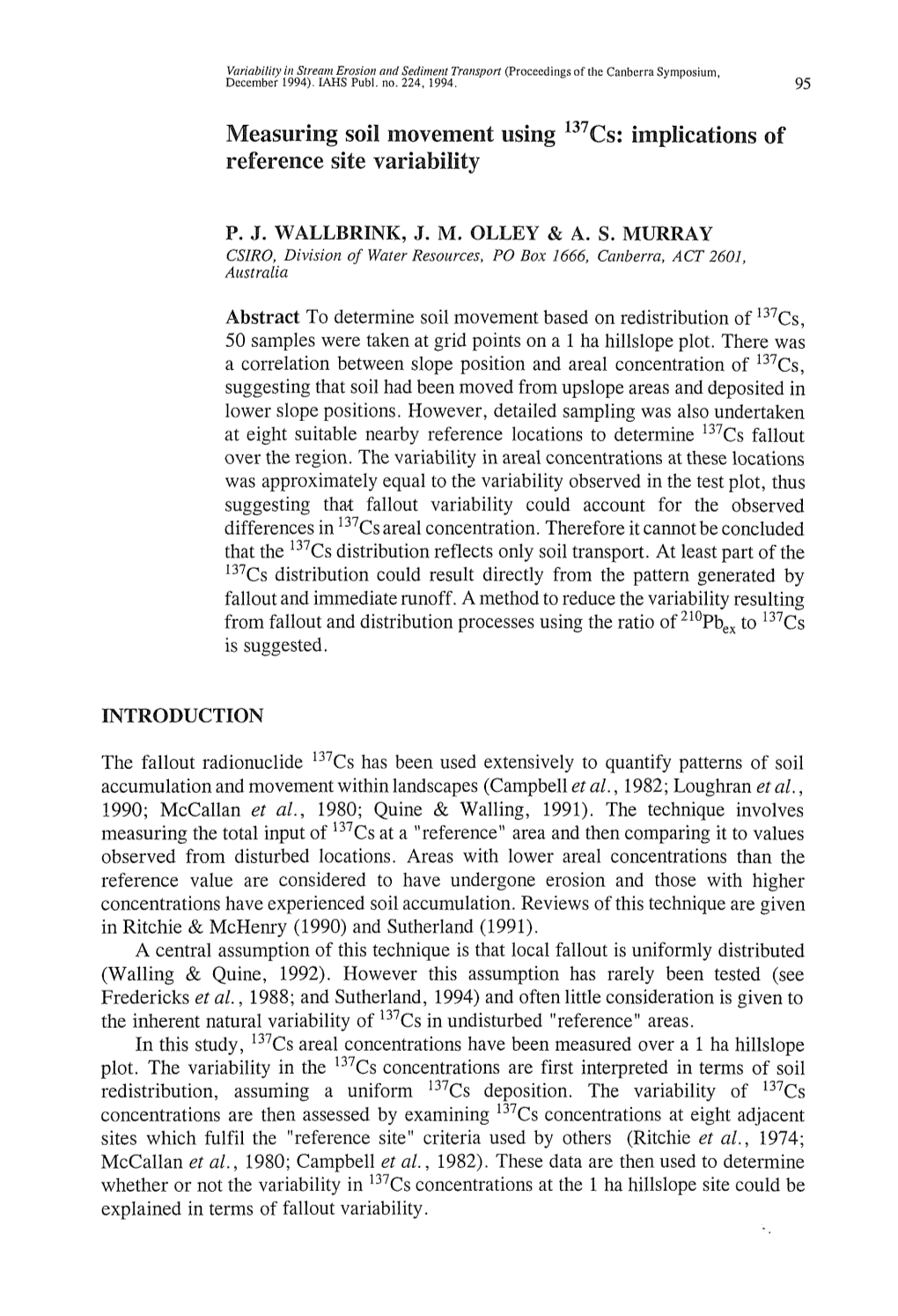 Measuring Soil Movement Using 137Cs: Implications of Reference Site Variability