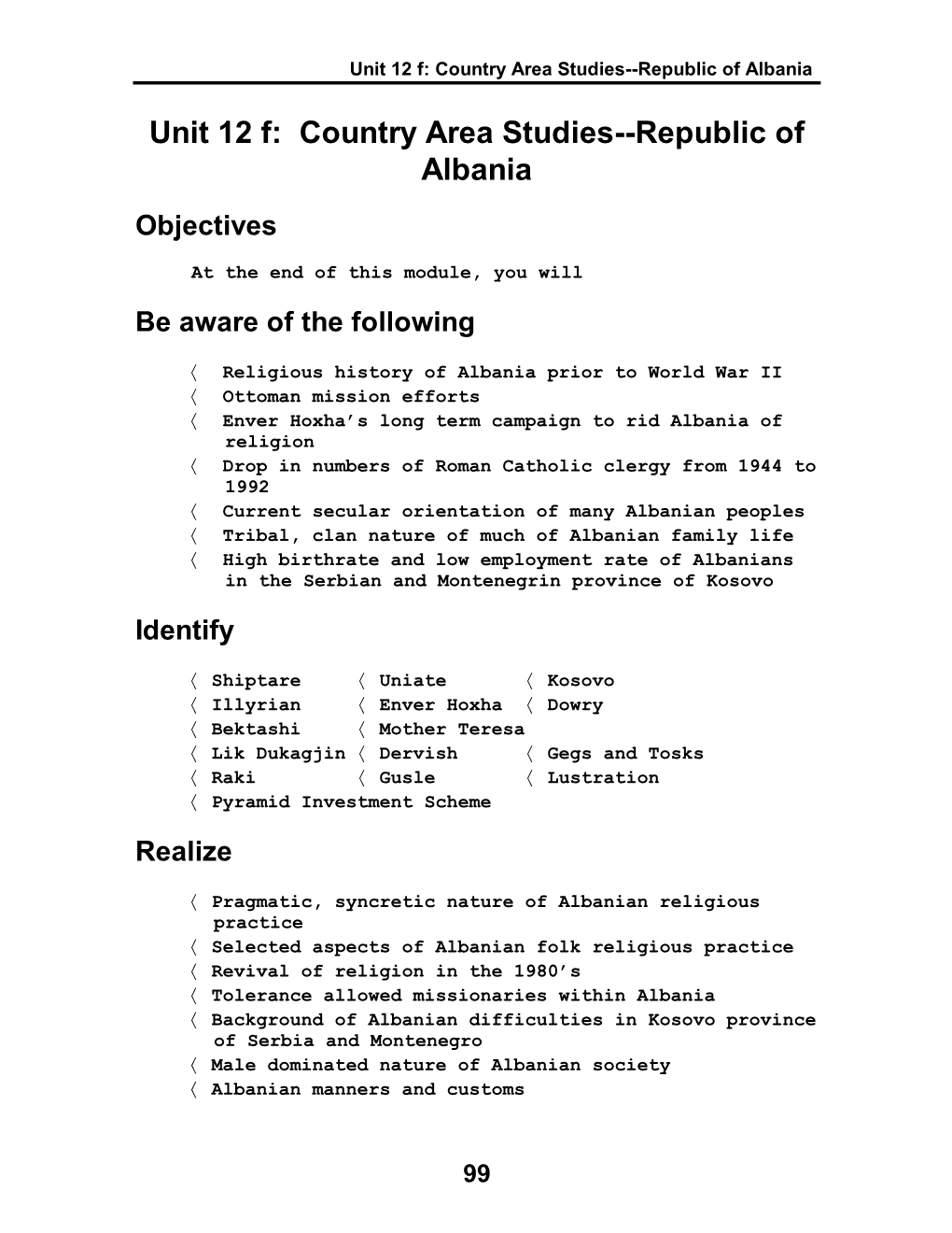 Country Area Studies--Republic of Albania